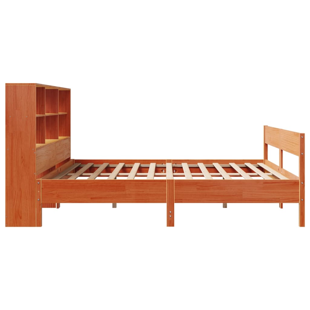 Bed met boekenkast zonder matras grenenhout wasbruin 200x200 cm is nu te koop bij PeponiXL, paradijselijk wonen!
