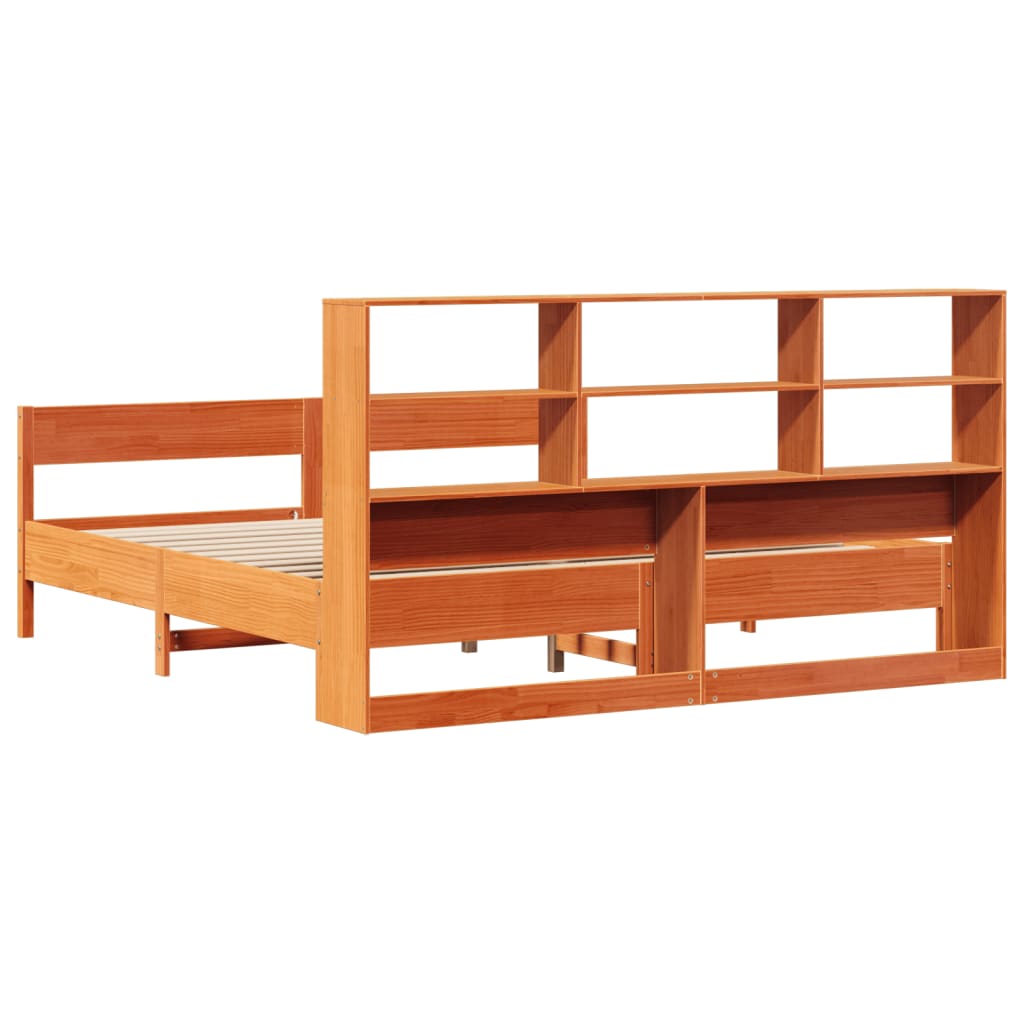 Bed met boekenkast zonder matras grenenhout wasbruin 200x200 cm is nu te koop bij PeponiXL, paradijselijk wonen!