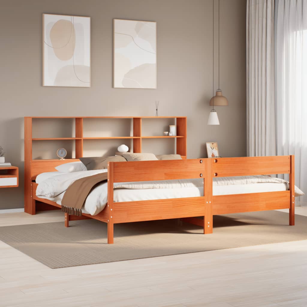 Bed met boekenkast zonder matras grenenhout wasbruin 200x200 cm is nu te koop bij PeponiXL, paradijselijk wonen!