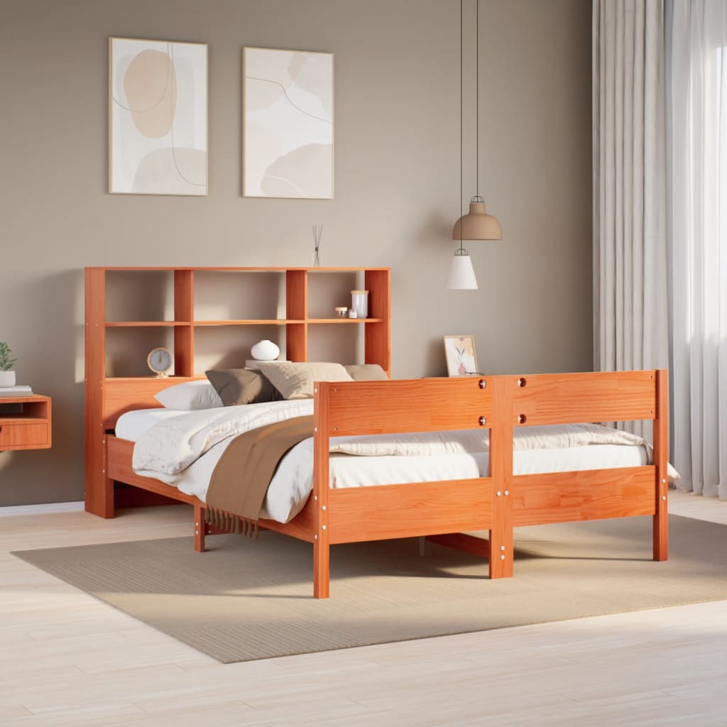 Bed met boekenkast zonder matras grenenhout wasbruin 140x200 cm is nu te koop bij PeponiXL, paradijselijk wonen!