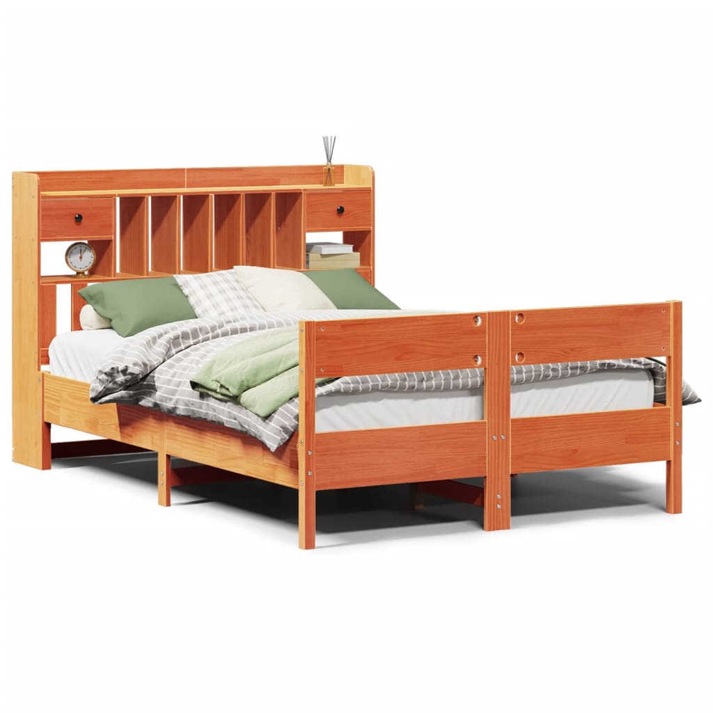 Bed met boekenkast zonder matras grenenhout wasbruin 160x200 cm is nu te koop bij PeponiXL, paradijselijk wonen!