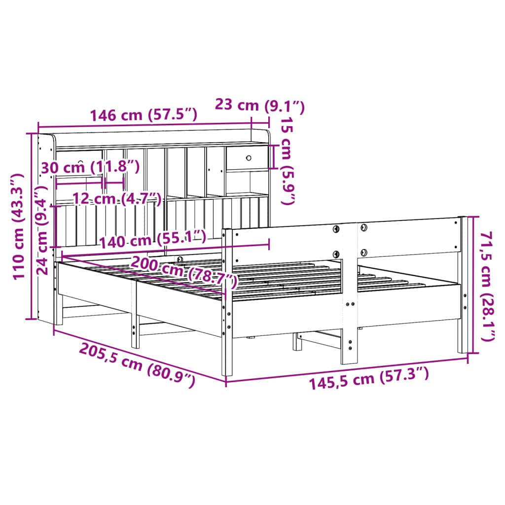 Bed met boekenkast zonder matras grenenhout wit 140x200 cm is nu te koop bij PeponiXL, paradijselijk wonen!