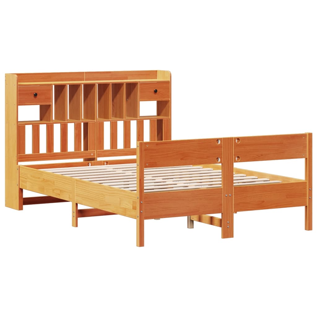 Bed met boekenkast zonder matras grenenhout wasbruin 140x200 cm is nu te koop bij PeponiXL, paradijselijk wonen!