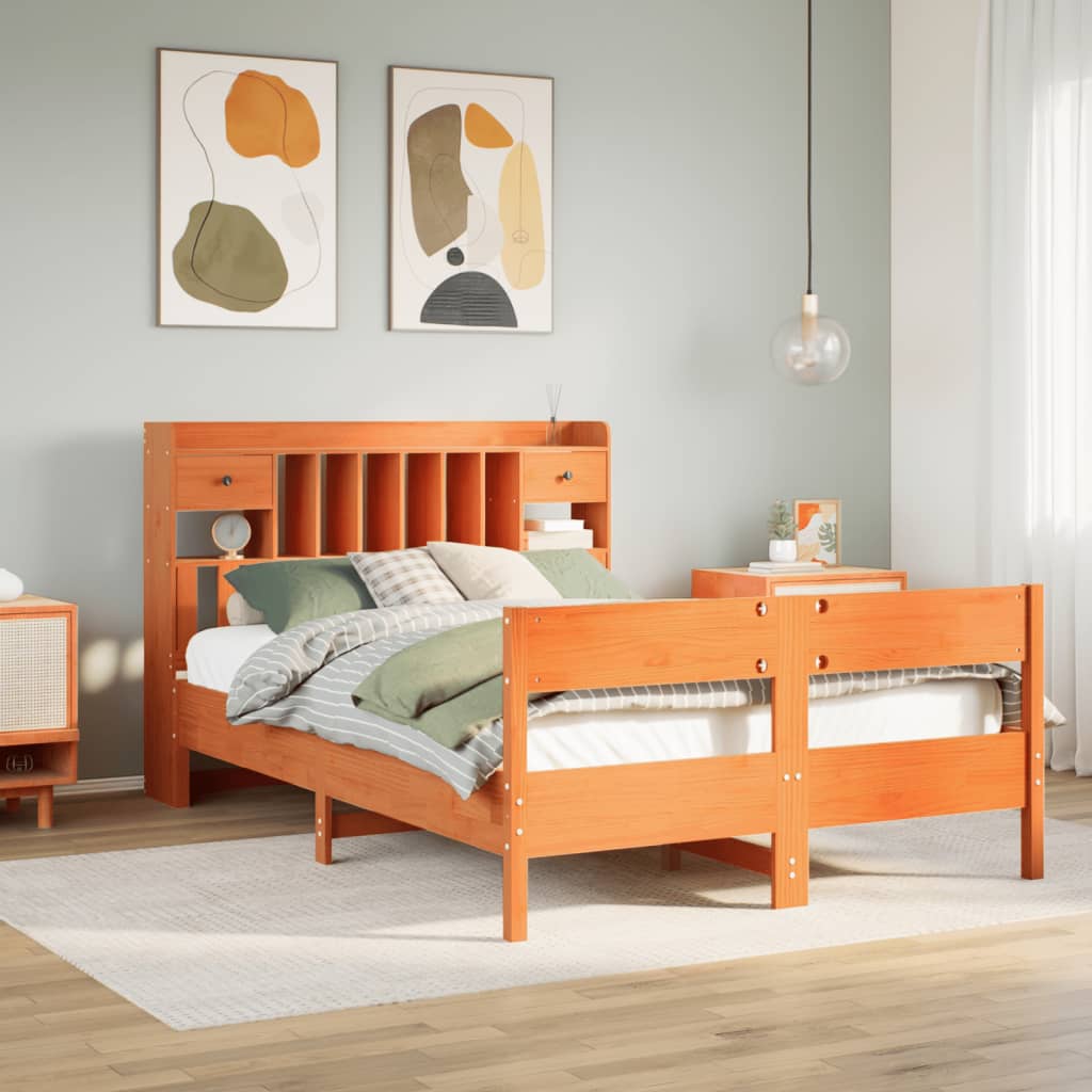 Bed met boekenkast zonder matras grenenhout wasbruin 140x200 cm is nu te koop bij PeponiXL, paradijselijk wonen!