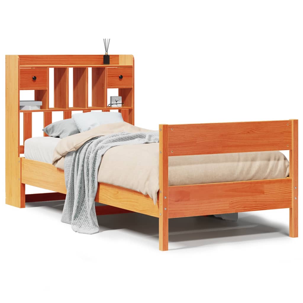 Bed met boekenkast zonder matras grenenhout wasbruin 100x200 cm is nu te koop bij PeponiXL, paradijselijk wonen!