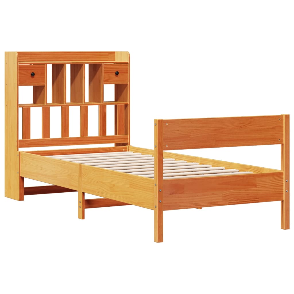 Bed met boekenkast zonder matras grenenhout wasbruin 100x200 cm is nu te koop bij PeponiXL, paradijselijk wonen!