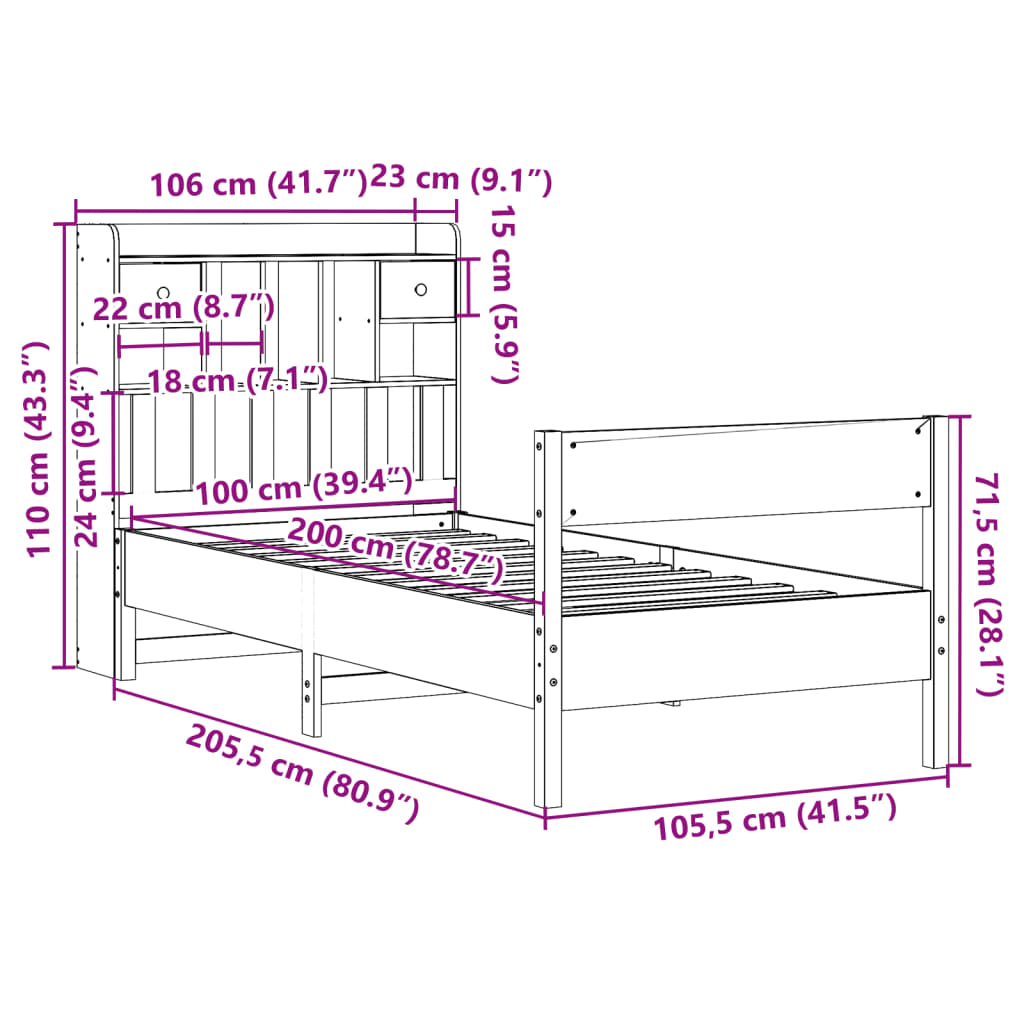 Bed met boekenkast zonder matras grenenhout wasbruin 100x200 cm is nu te koop bij PeponiXL, paradijselijk wonen!