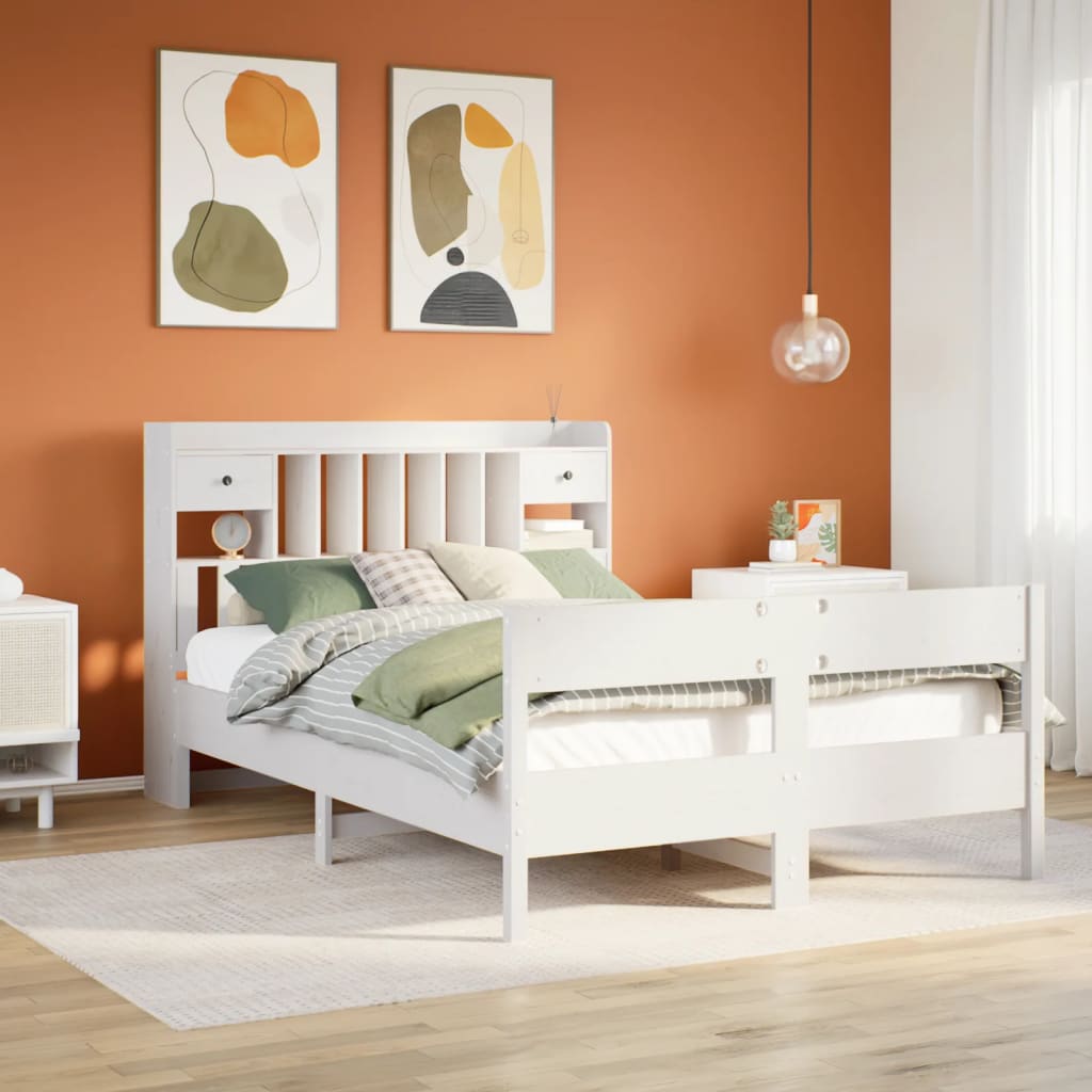 Bed met boekenkast zonder matras grenenhout wit 140x190 cm is nu te koop bij PeponiXL, paradijselijk wonen!