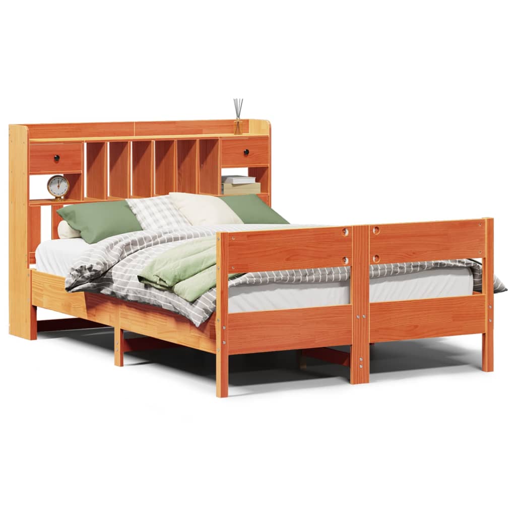 Bed met boekenkast zonder matras grenenhout wasbruin 135x190 cm is nu te koop bij PeponiXL, paradijselijk wonen!