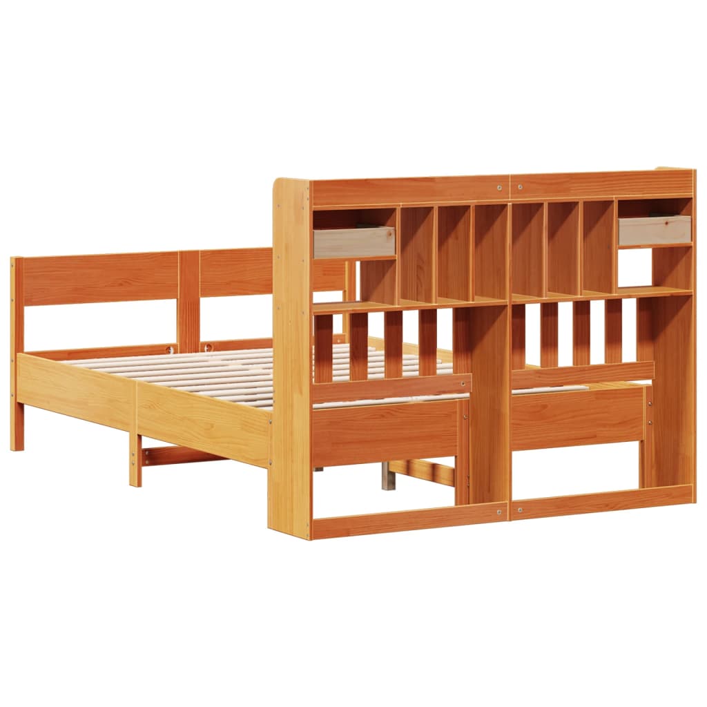 Bed met boekenkast zonder matras grenenhout wasbruin 135x190 cm is nu te koop bij PeponiXL, paradijselijk wonen!
