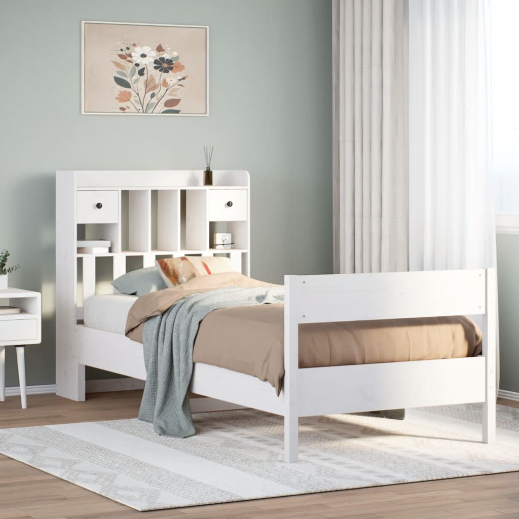 Bed met boekenkast zonder matras grenenhout wit 90x190 cm is nu te koop bij PeponiXL, paradijselijk wonen!