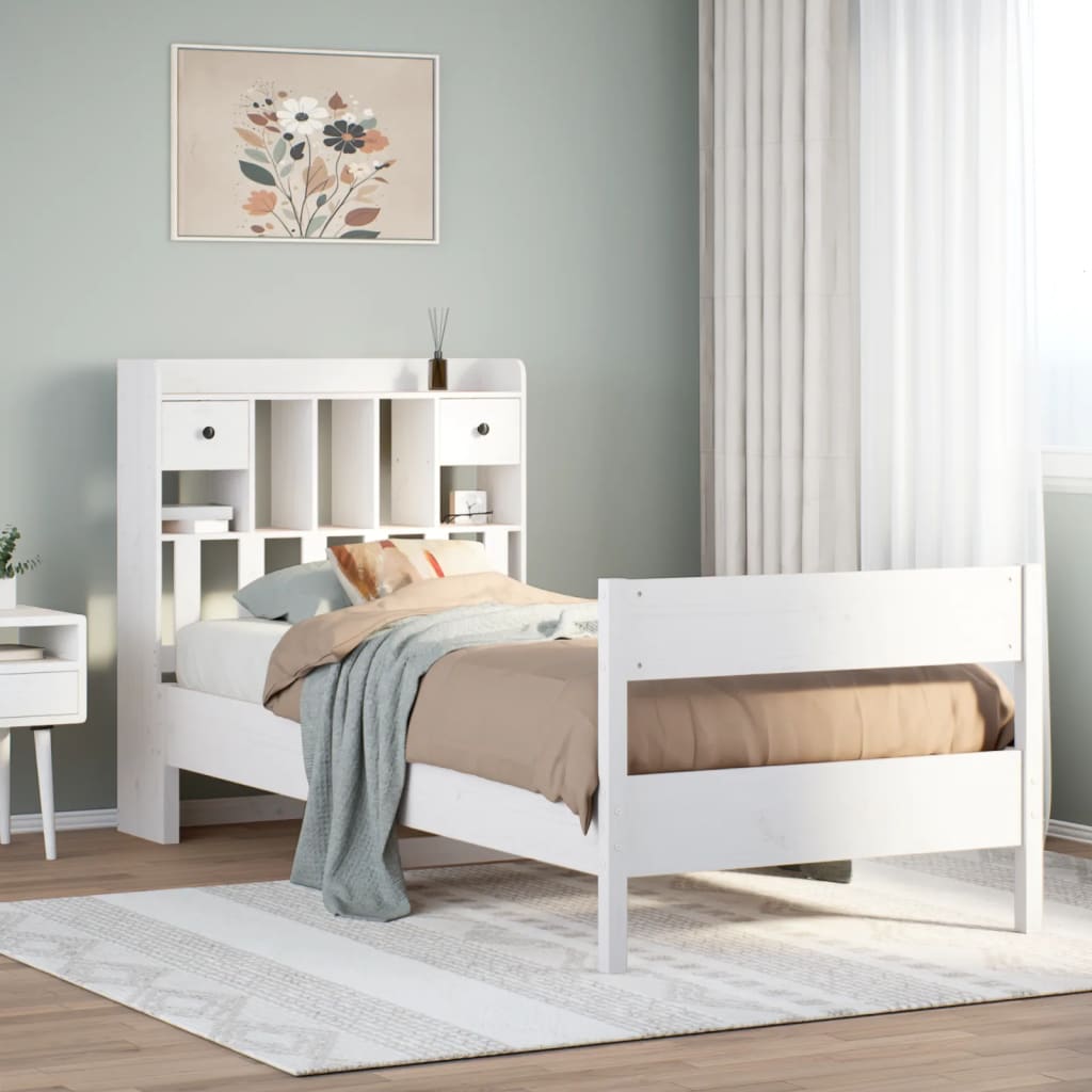 Bed met boekenkast zonder matras grenenhout wit 75x190 cm is nu te koop bij PeponiXL, paradijselijk wonen!