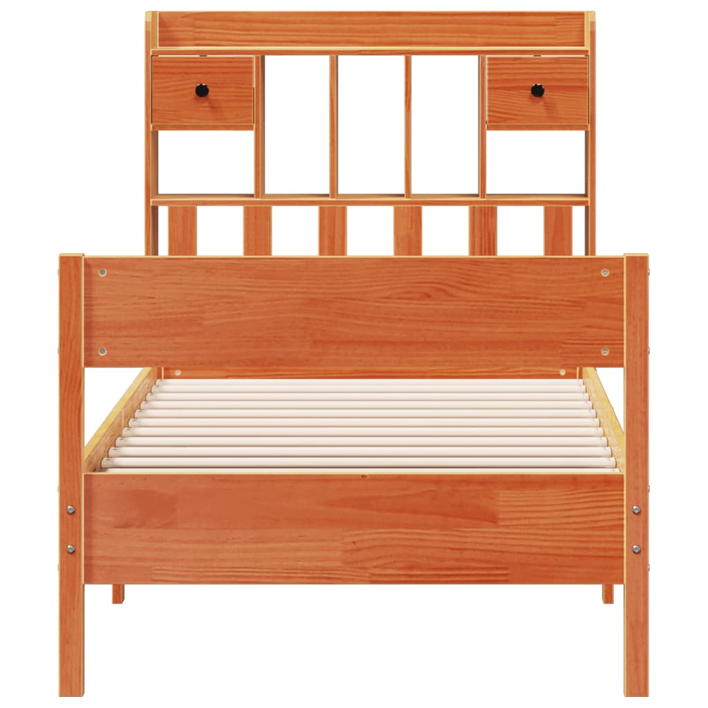 Bed met boekenkast zonder matras grenenhout wasbruin 75x190 cm is nu te koop bij PeponiXL, paradijselijk wonen!