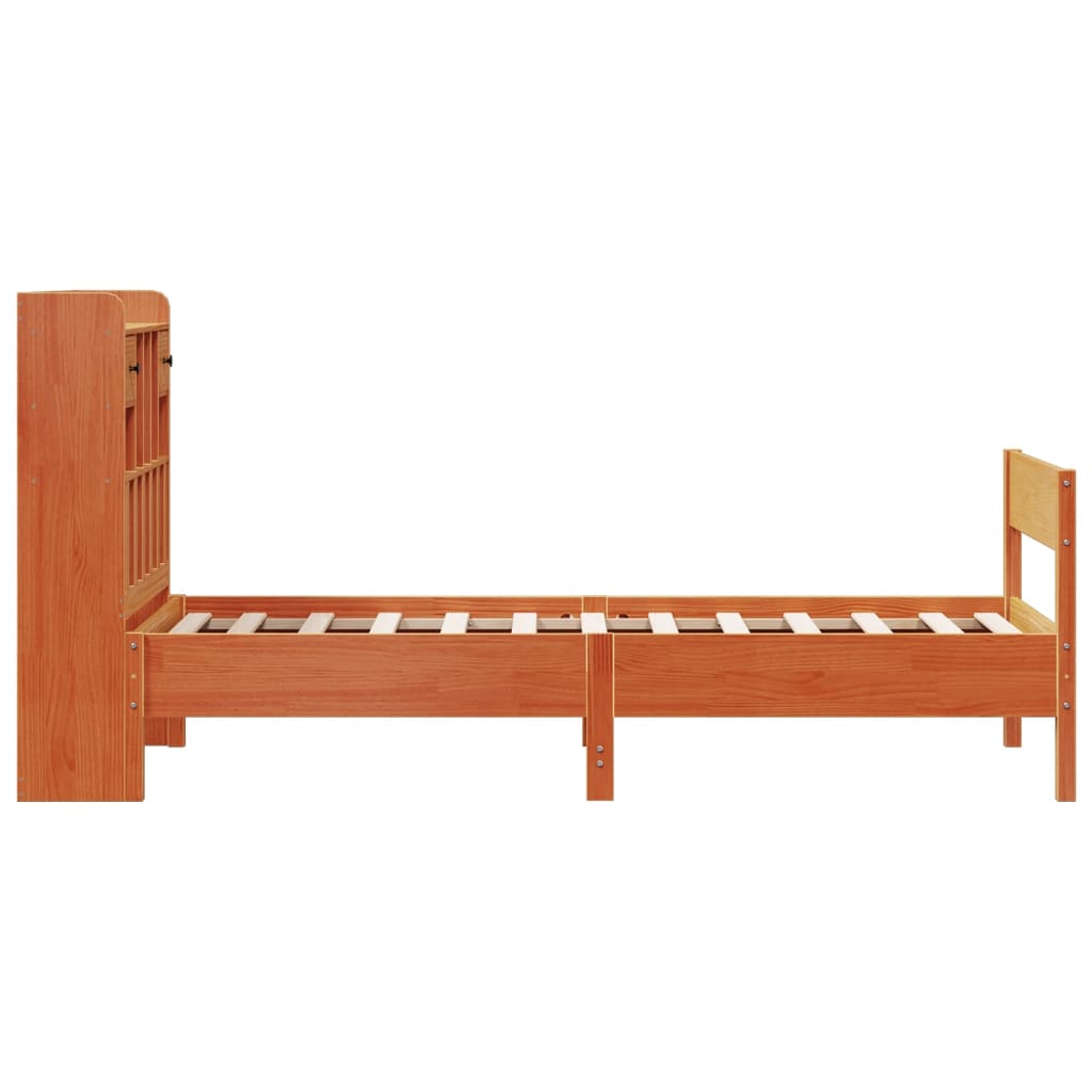 Bed met boekenkast zonder matras grenenhout wasbruin 75x190 cm is nu te koop bij PeponiXL, paradijselijk wonen!