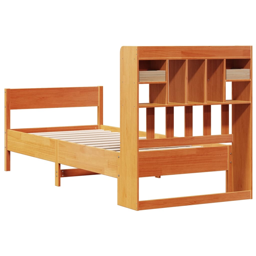 Bed met boekenkast zonder matras grenenhout wasbruin 75x190 cm is nu te koop bij PeponiXL, paradijselijk wonen!