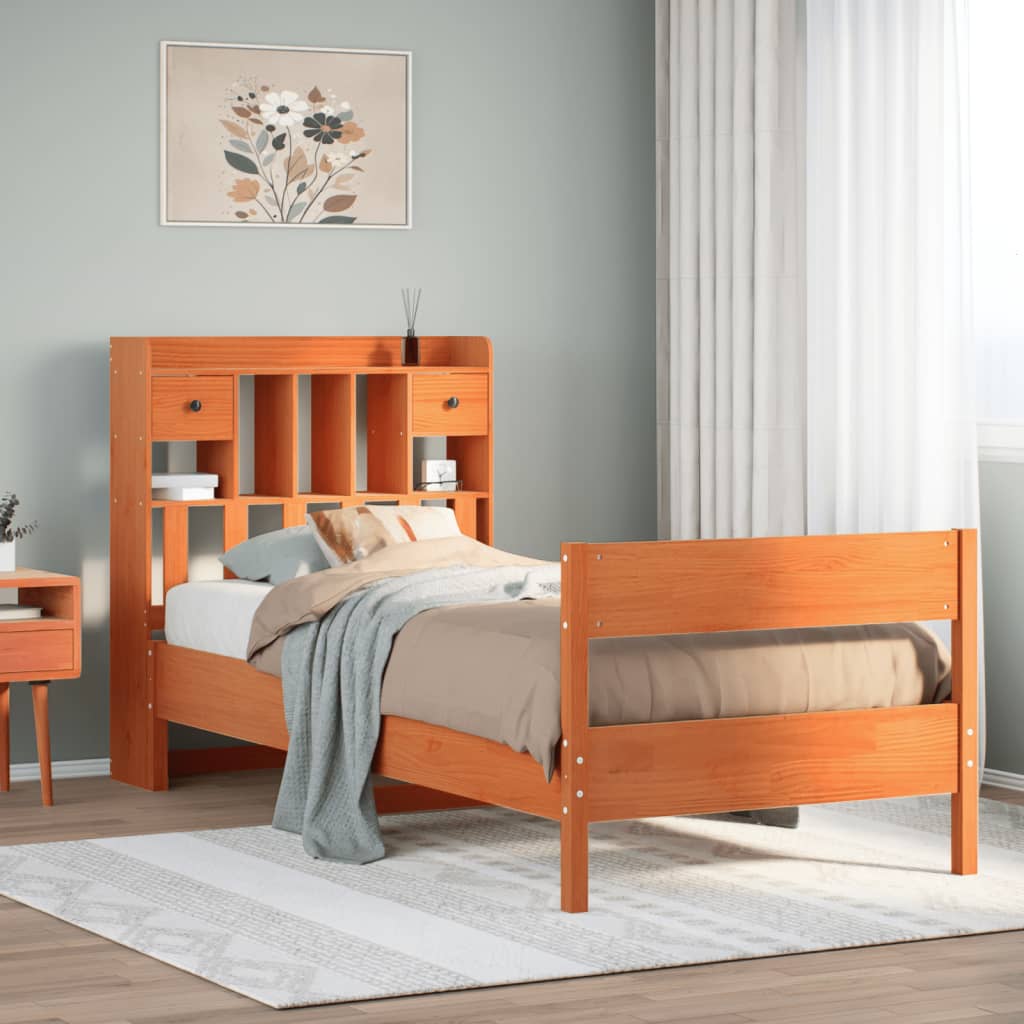 Bed met boekenkast zonder matras grenenhout wasbruin 75x190 cm is nu te koop bij PeponiXL, paradijselijk wonen!