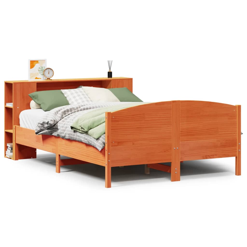 Bed met boekenkast zonder matras grenenhout wasbruin 140x200 cm is nu te koop bij PeponiXL, paradijselijk wonen!