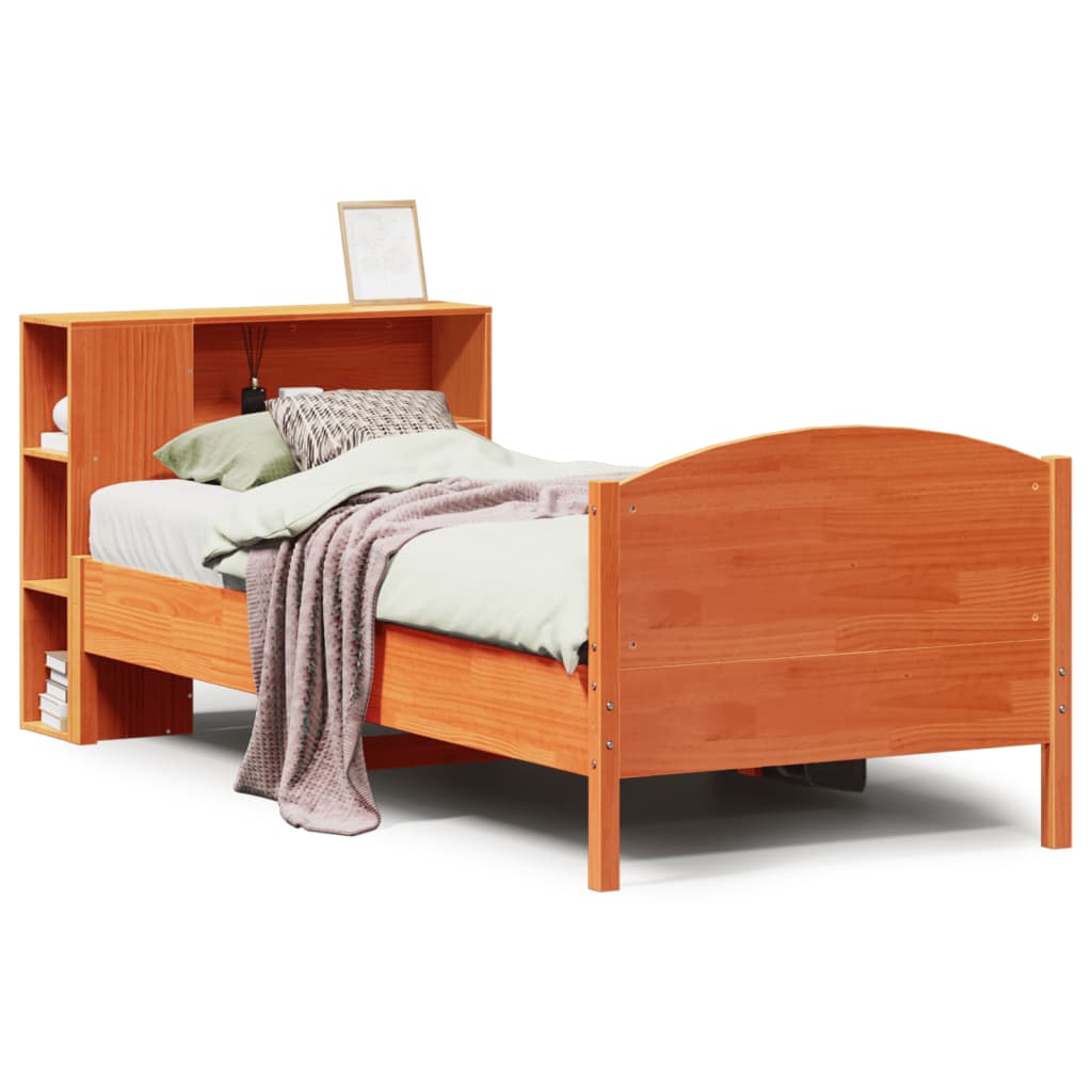 Bed met boekenkast zonder matras grenenhout wasbruin 100x200 cm is nu te koop bij PeponiXL, paradijselijk wonen!