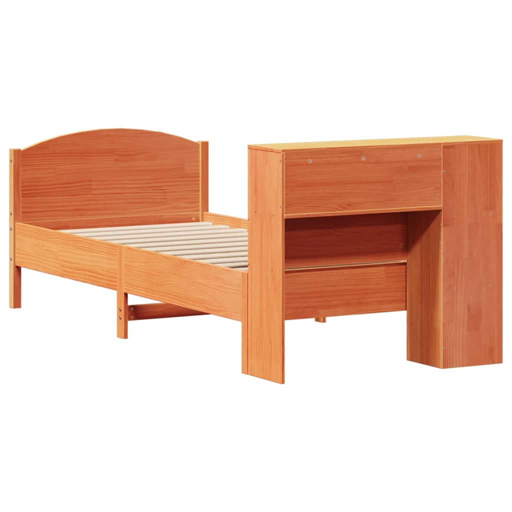 Bed met boekenkast zonder matras grenenhout wasbruin 100x200 cm is nu te koop bij PeponiXL, paradijselijk wonen!