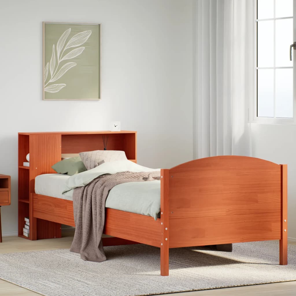 Bed met boekenkast zonder matras grenenhout wasbruin 100x200 cm is nu te koop bij PeponiXL, paradijselijk wonen!