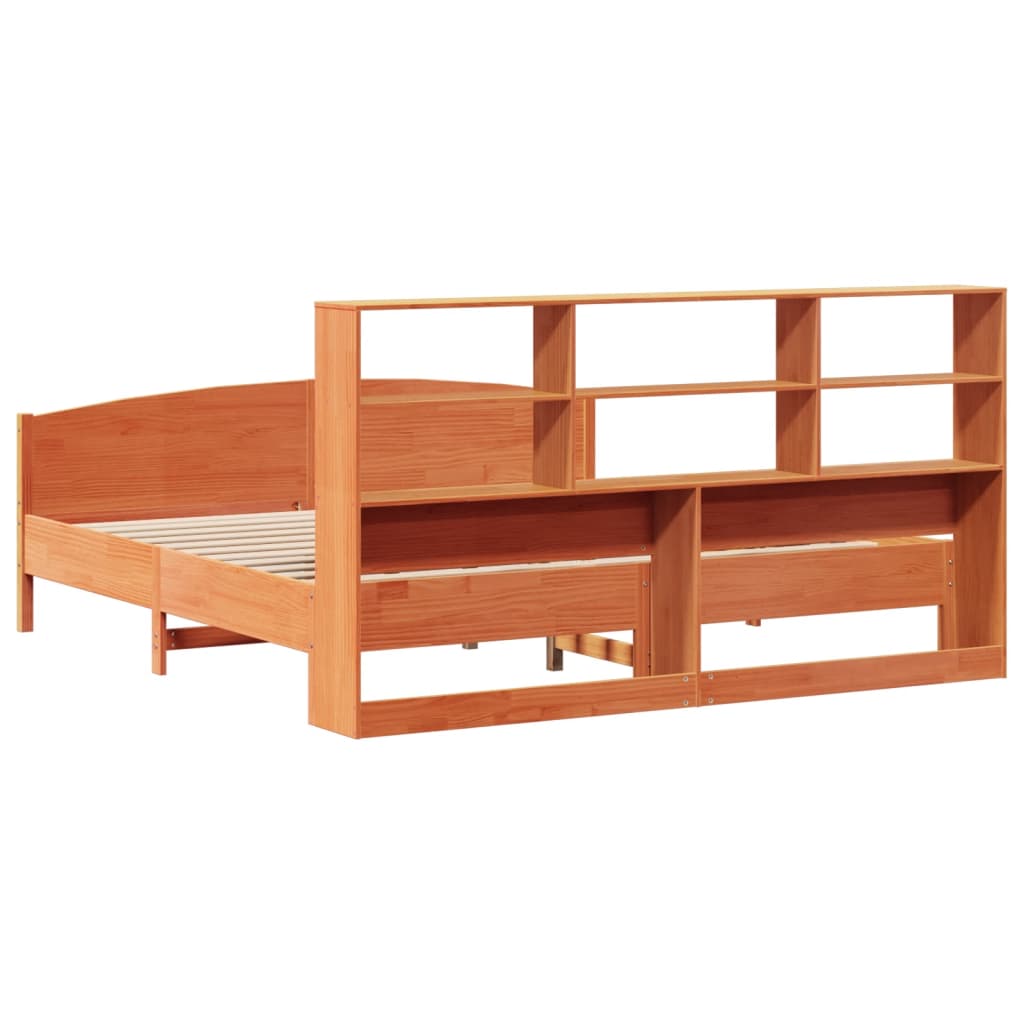 Bed met boekenkast zonder matras grenenhout wasbruin 200x200 cm is nu te koop bij PeponiXL, paradijselijk wonen!