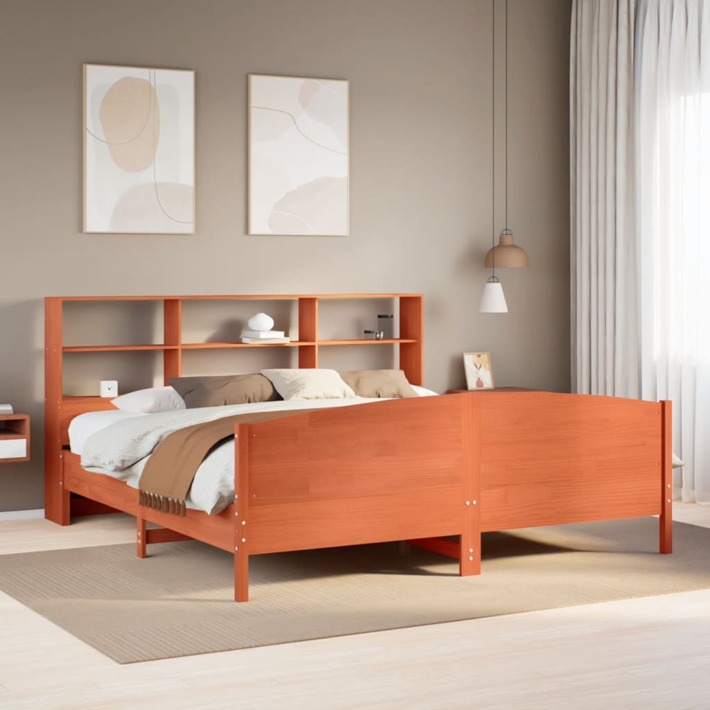 Bed met boekenkast zonder matras grenenhout wasbruin 180x200 cm is nu te koop bij PeponiXL, paradijselijk wonen!