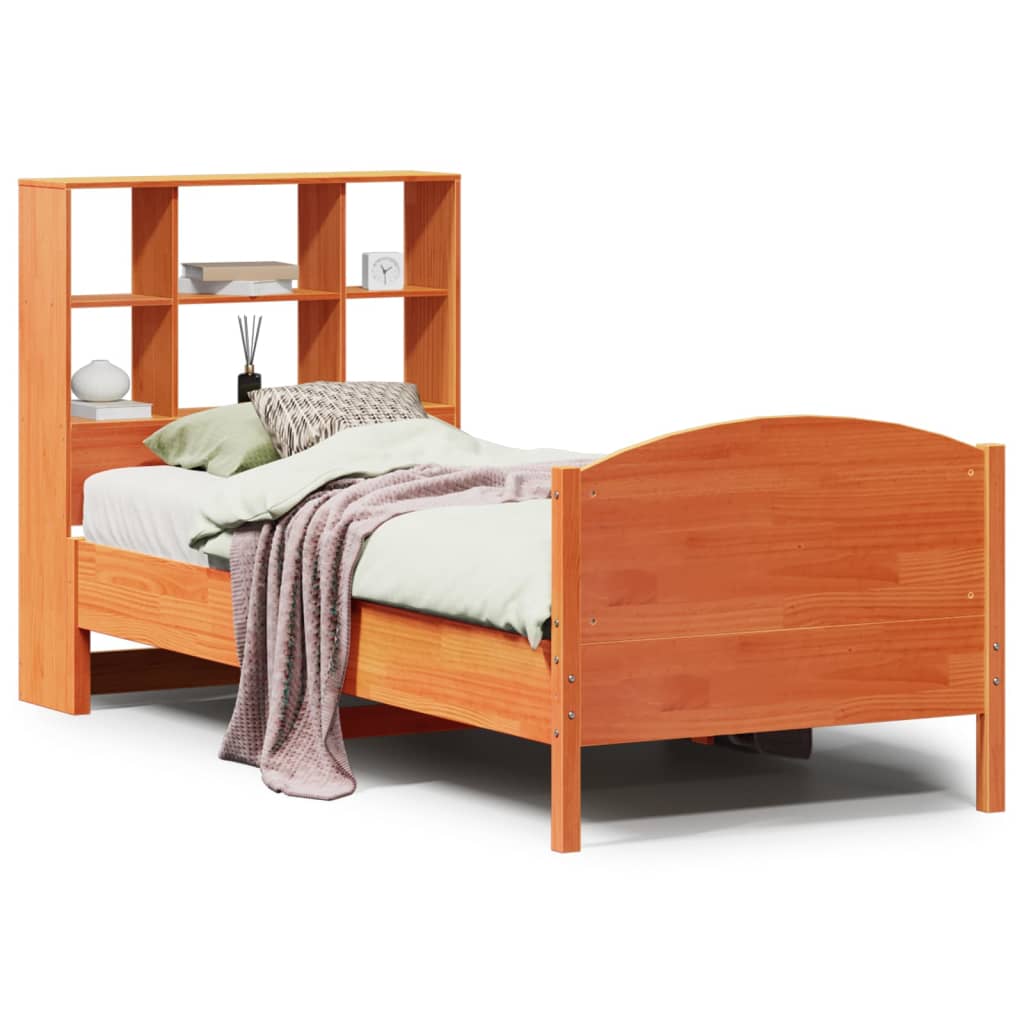 Bed met boekenkast zonder matras grenenhout wasbruin 100x200 cm is nu te koop bij PeponiXL, paradijselijk wonen!