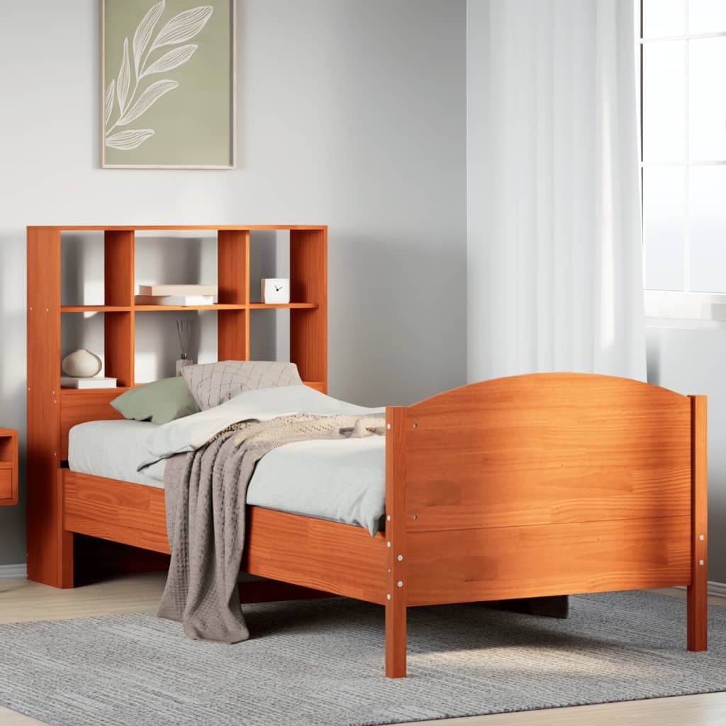 Bed met boekenkast zonder matras grenenhout wasbruin 100x200 cm is nu te koop bij PeponiXL, paradijselijk wonen!