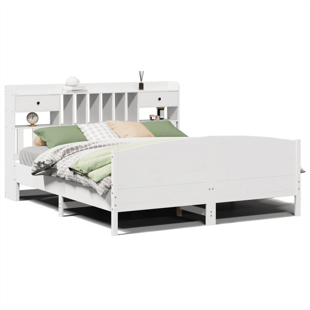 Bed met boekenkast zonder matras grenenhout wit 180x200 cm is nu te koop bij PeponiXL, paradijselijk wonen!