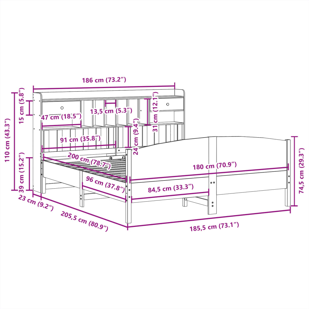 Bed met boekenkast zonder matras grenenhout wit 180x200 cm is nu te koop bij PeponiXL, paradijselijk wonen!