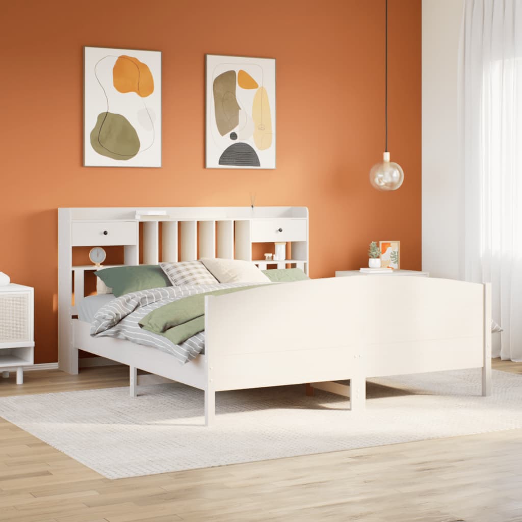 Bed met boekenkast zonder matras grenenhout wit 180x200 cm is nu te koop bij PeponiXL, paradijselijk wonen!