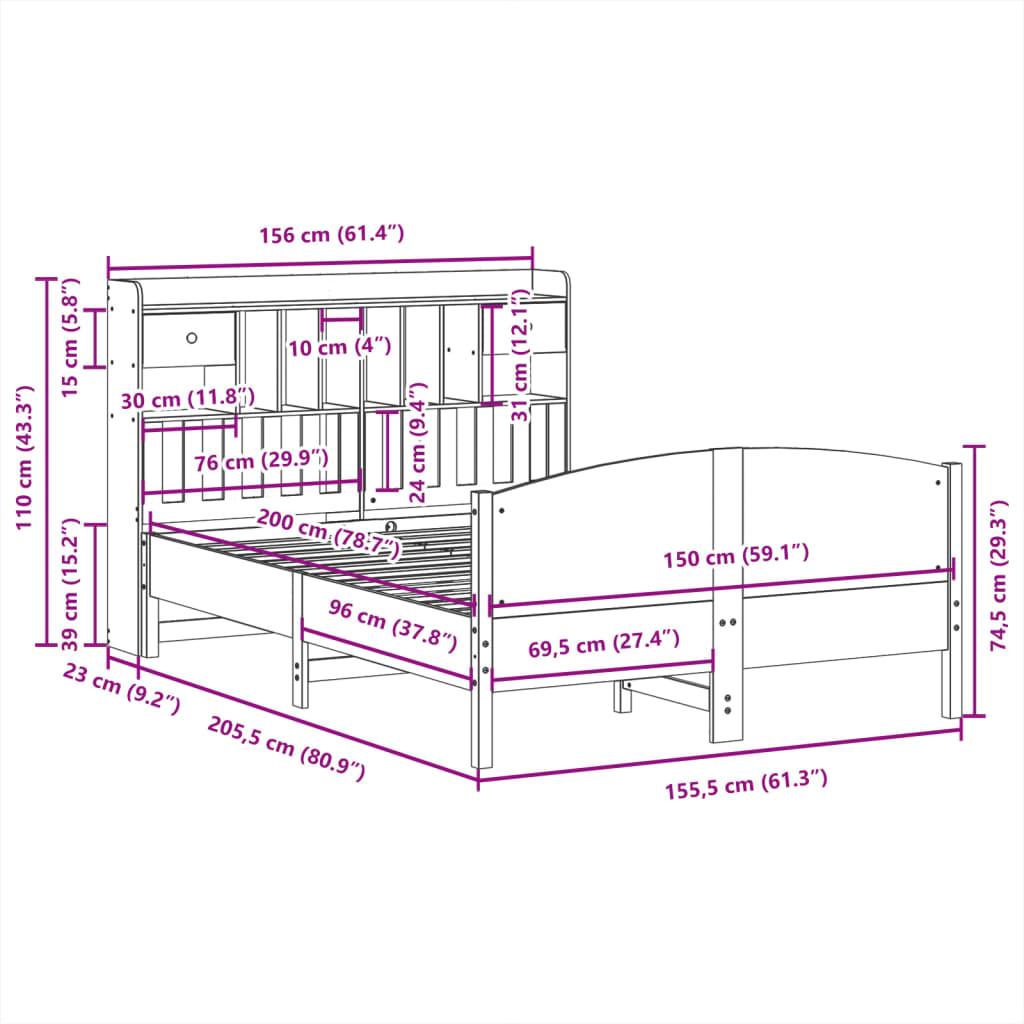 Bed met boekenkast zonder matras grenenhout wit 150x200 cm is nu te koop bij PeponiXL, paradijselijk wonen!