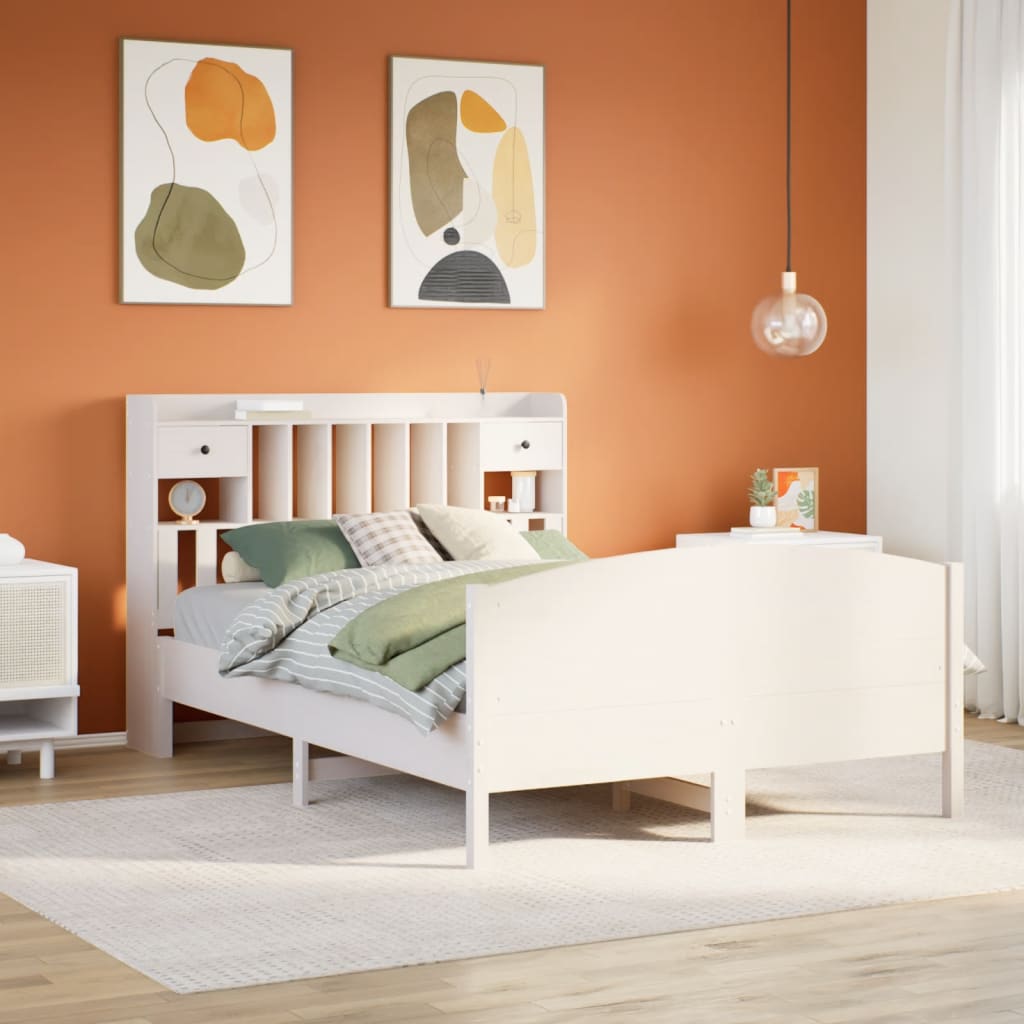 Bed met boekenkast zonder matras grenenhout wit 150x200 cm is nu te koop bij PeponiXL, paradijselijk wonen!