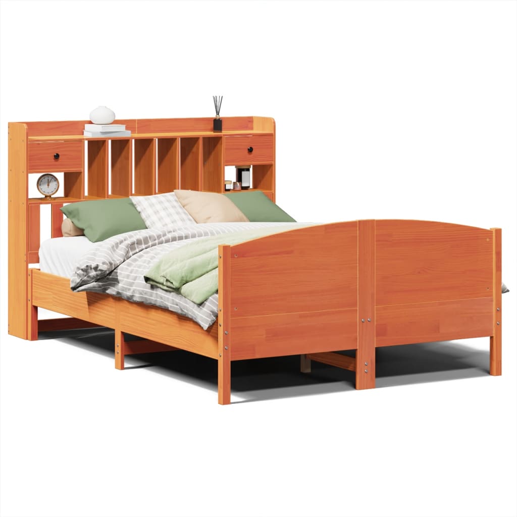Bed met boekenkast zonder matras grenenhout wasbruin 140x190 cm is nu te koop bij PeponiXL, paradijselijk wonen!