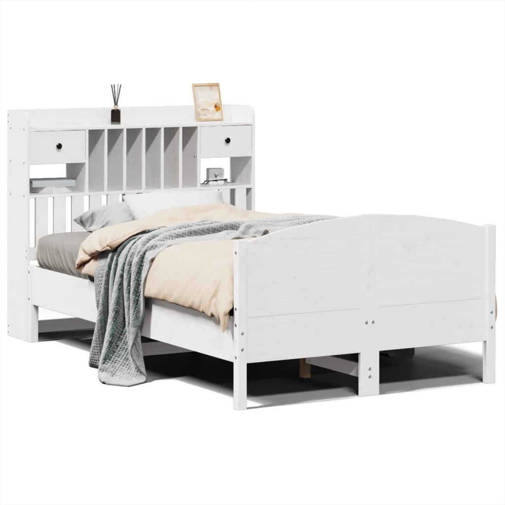 Bed met boekenkast zonder matras grenenhout wit 135x190 cm is nu te koop bij PeponiXL, paradijselijk wonen!