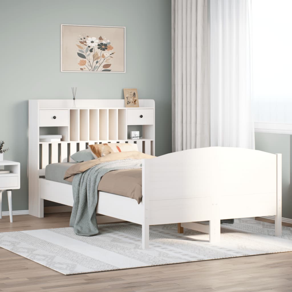 Bed met boekenkast zonder matras grenenhout wit 135x190 cm is nu te koop bij PeponiXL, paradijselijk wonen!
