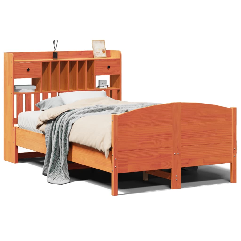 Bed met boekenkast zonder matras grenenhout wasbruin 135x190 cm is nu te koop bij PeponiXL, paradijselijk wonen!
