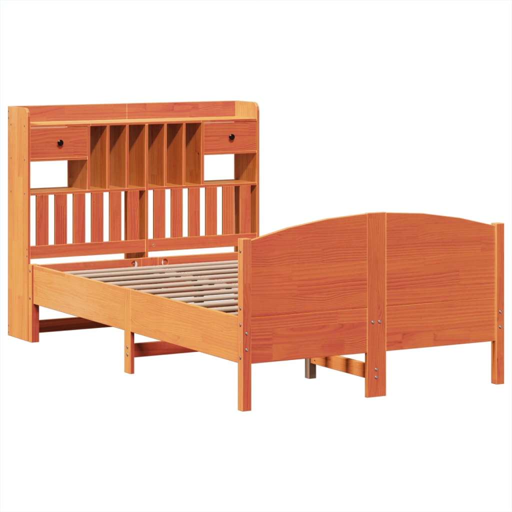 Bed met boekenkast zonder matras grenenhout wasbruin 135x190 cm is nu te koop bij PeponiXL, paradijselijk wonen!