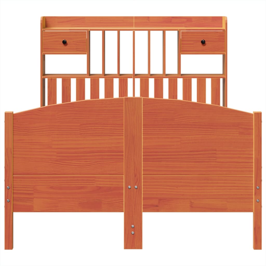 Bed met boekenkast zonder matras grenenhout wasbruin 135x190 cm is nu te koop bij PeponiXL, paradijselijk wonen!