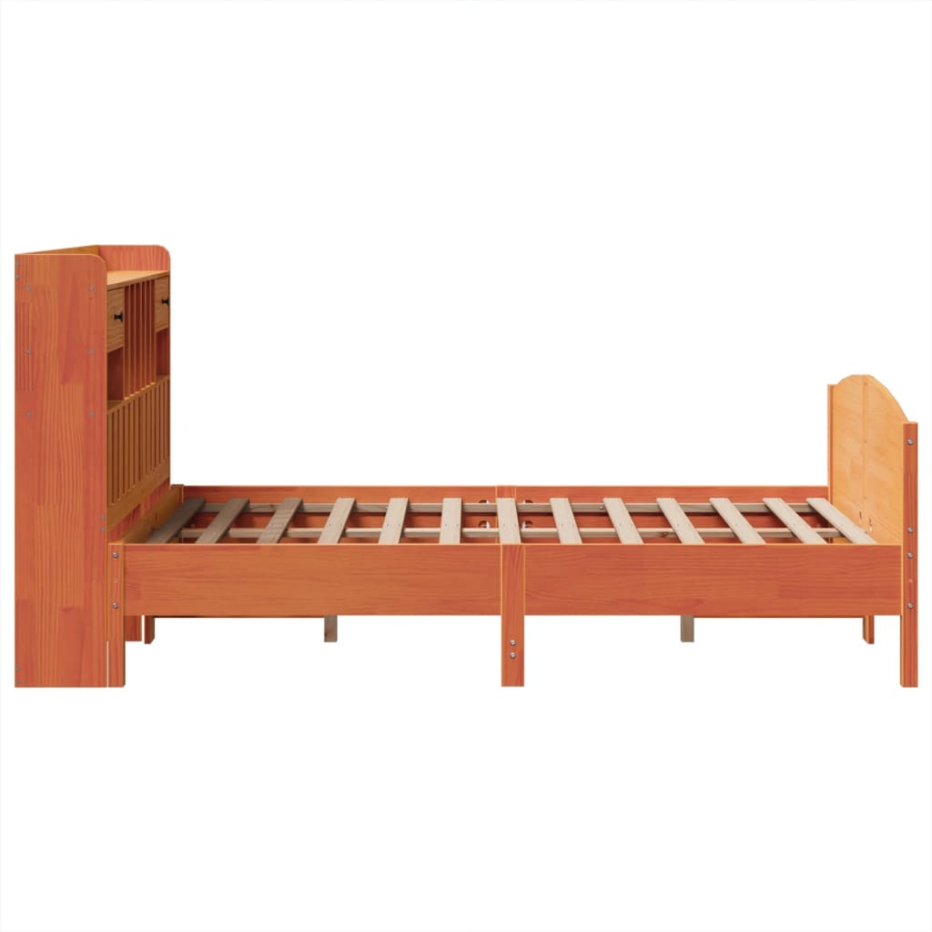 Bed met boekenkast zonder matras grenenhout wasbruin 135x190 cm is nu te koop bij PeponiXL, paradijselijk wonen!
