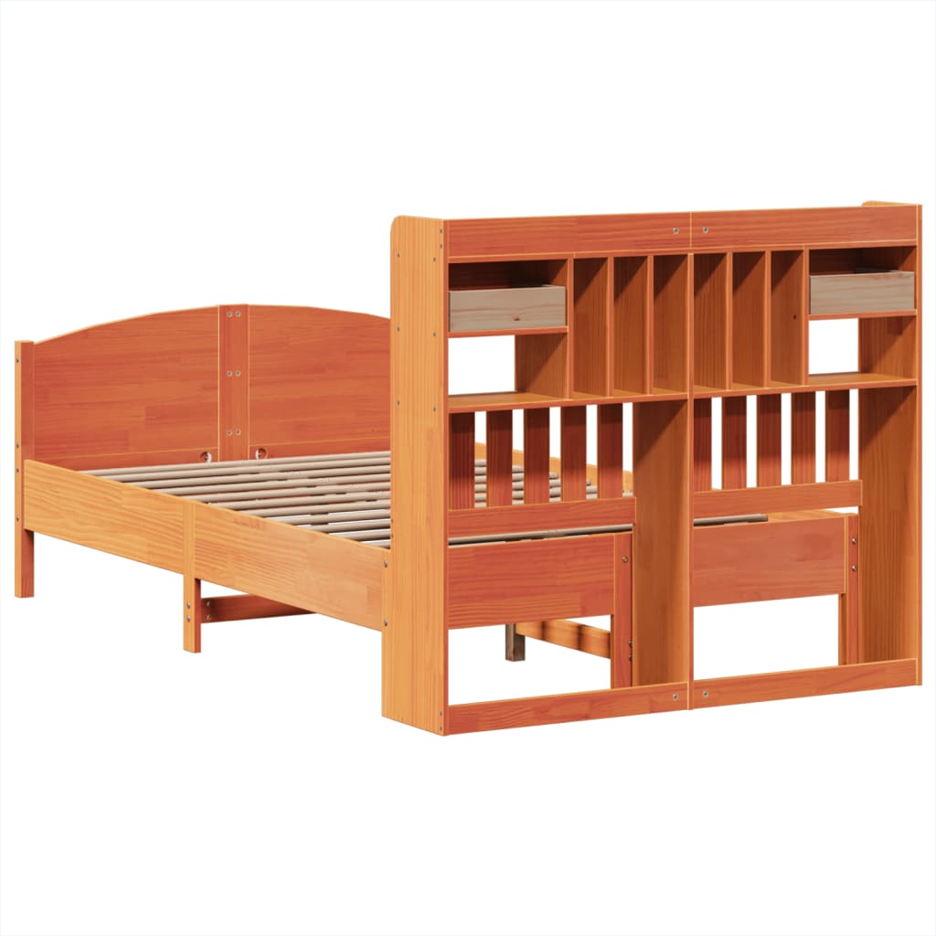 Bed met boekenkast zonder matras grenenhout wasbruin 135x190 cm is nu te koop bij PeponiXL, paradijselijk wonen!