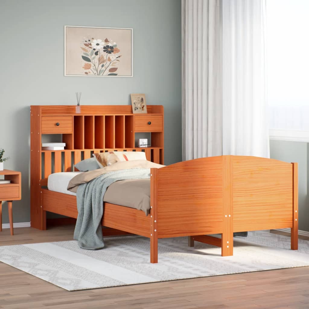 Bed met boekenkast zonder matras grenenhout wasbruin 135x190 cm is nu te koop bij PeponiXL, paradijselijk wonen!