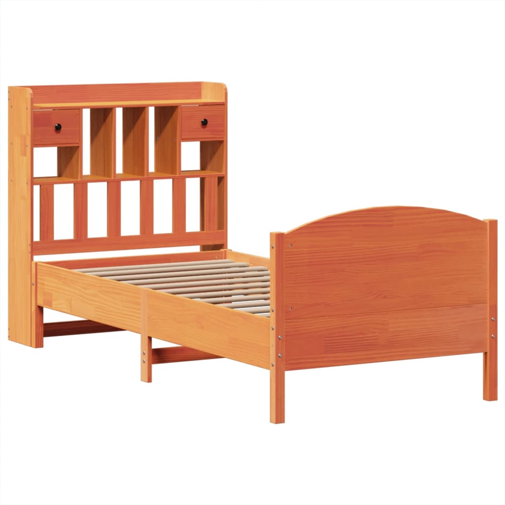 Bed met boekenkast zonder matras grenenhout wasbruin 100x200 cm is nu te koop bij PeponiXL, paradijselijk wonen!