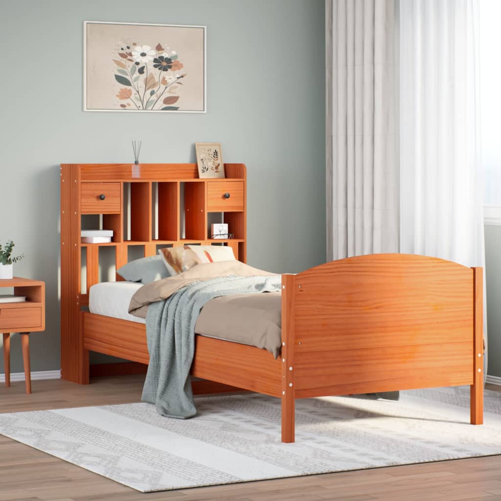 Bed met boekenkast zonder matras grenenhout wasbruin 100x200 cm is nu te koop bij PeponiXL, paradijselijk wonen!