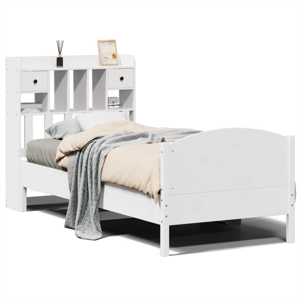 Bed met boekenkast zonder matras grenenhout wit 75x190 cm is nu te koop bij PeponiXL, paradijselijk wonen!