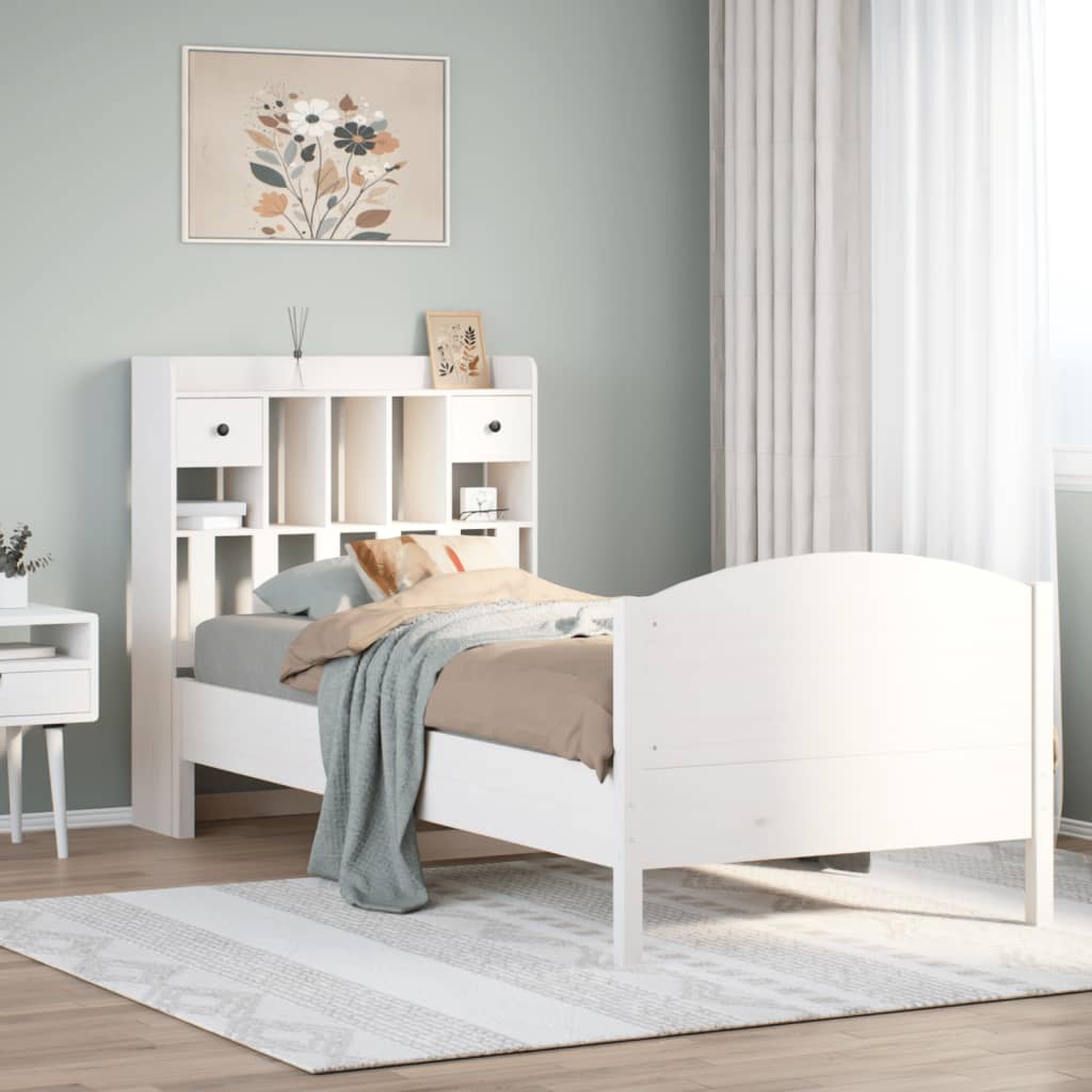 Bed met boekenkast zonder matras grenenhout wit 75x190 cm is nu te koop bij PeponiXL, paradijselijk wonen!