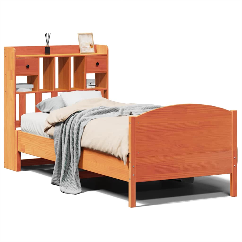 Bed met boekenkast zonder matras grenenhout wasbruin 75x190 cm is nu te koop bij PeponiXL, paradijselijk wonen!