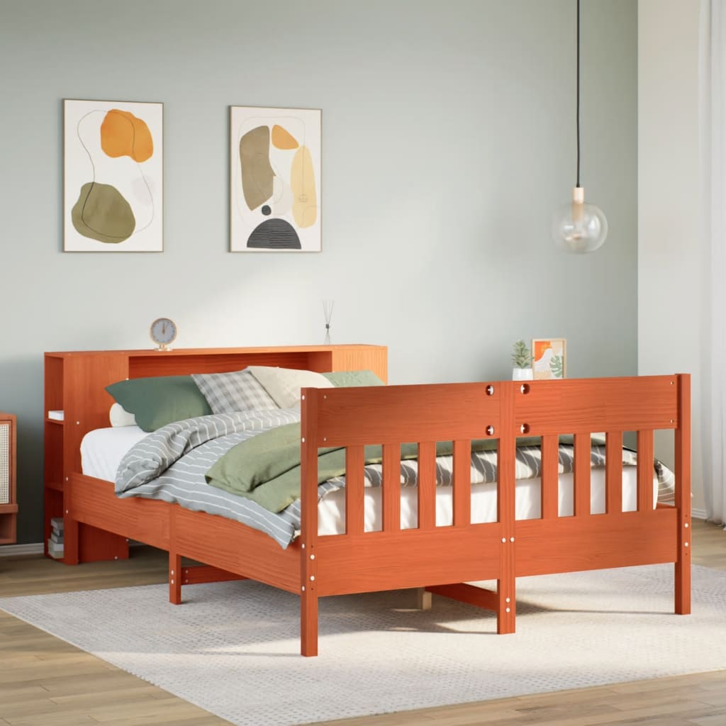 Bed met boekenkast zonder matras grenenhout wasbruin 160x200 cm is nu te koop bij PeponiXL, paradijselijk wonen!
