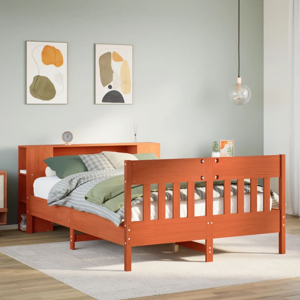 Bed met boekenkast zonder matras grenenhout wasbruin 140x190 cm is nu te koop bij PeponiXL, paradijselijk wonen!