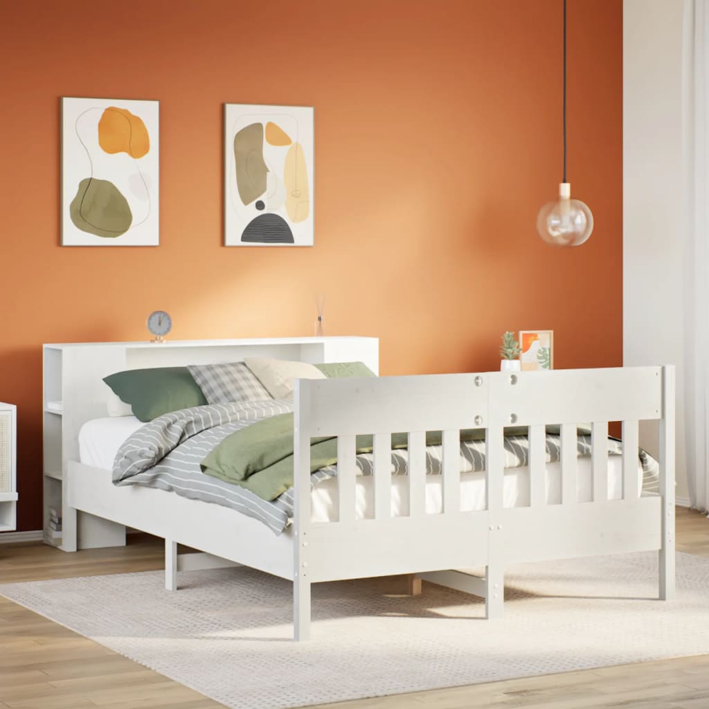 Bed met boekenkast zonder matras grenenhout wit 135x190 cm is nu te koop bij PeponiXL, paradijselijk wonen!